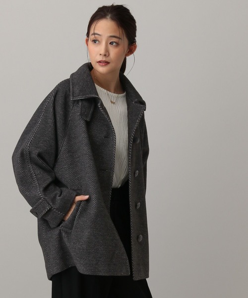 GLOBAL WORK(グローバルワーク)の「MATINEE LINE/ウーリーツイルスタンドコート/603290(ステンカラーコート・レディース・アイボリー/チャコール・MEDIUM/LARGE)」の11枚目の写真