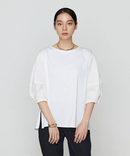 Gabardine K.T(ギャバジンケーティー)の「プレーティング天竺 ドッキングプルオーバー(Tシャツ/カットソー・レディース・ホワイト/ブラック・9号)」の2枚目の写真