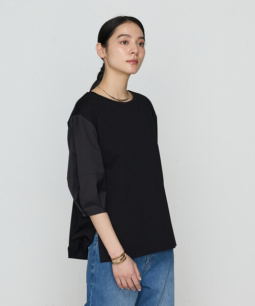 Gabardine K.T(ギャバジンケーティー)の「プレーティング天竺 ドッキングプルオーバー(Tシャツ/カットソー・レディース・ホワイト/ブラック・9号)」の1枚目の写真