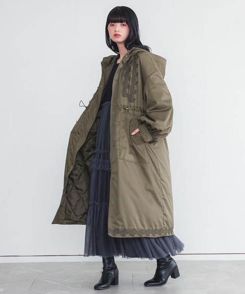 somari imagination（ソマリ イマジネーション）の「『レースモチーフモッズコート』（モッズコート・レディース・カーキ/ブラック・FREE）」の3枚目の写真