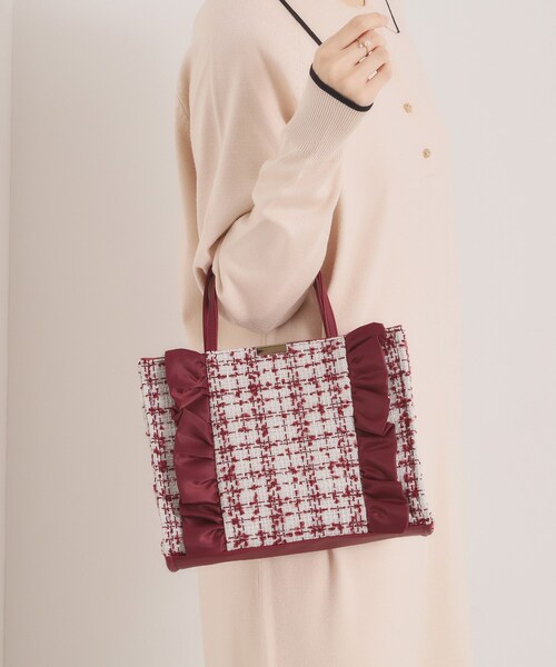ITS'DEMO（イッツデモ）の「◆フリルツイードミニトート（ハンドバッグ・レディース・ボルドー/アイボリー/ブラック・00）」の3枚目の写真