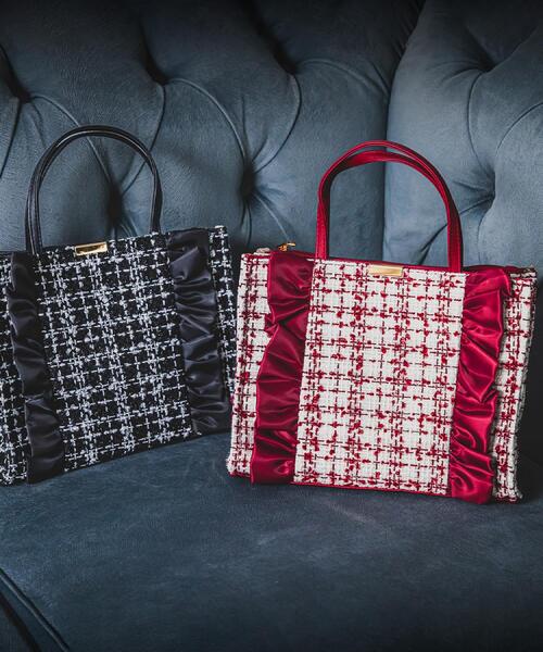 ITS'DEMO（イッツデモ）の「◆フリルツイードミニトート（ハンドバッグ・レディース・ボルドー/アイボリー/ブラック・00）」の4枚目の写真