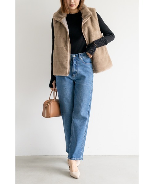 M.deux（エムドゥ）の「ボーダーキルトファーベスト（その他アウター・レディース・キャメル/ライトベージュ・MEDIUM）」の5枚目の写真