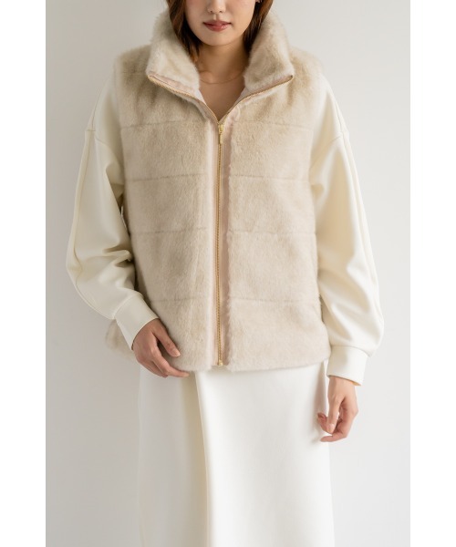 M.deux（エムドゥ）の「ボーダーキルトファーベスト（その他アウター・レディース・キャメル/ライトベージュ・MEDIUM）」の6枚目の写真