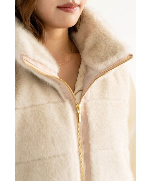 M.deux（エムドゥ）の「ボーダーキルトファーベスト（その他アウター・レディース・キャメル/ライトベージュ・MEDIUM）」の9枚目の写真