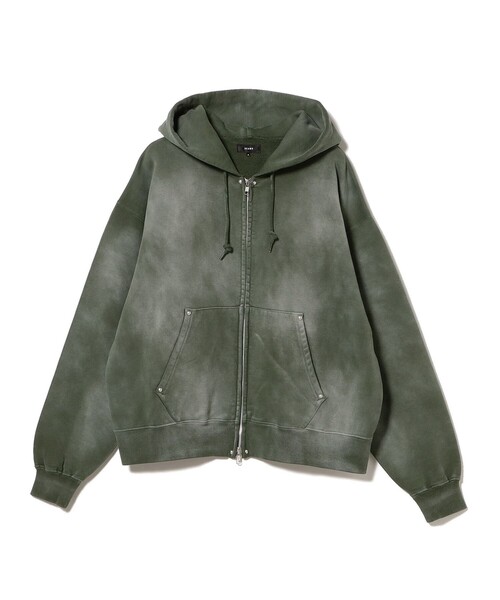 BEAMS（ビームス）の「フェード リベット フルジップアップ フーディ 【ワイドショートフィット】（パーカー・メンズ・グレー/グリーン・S/M/XL/L）」の3枚目の写真