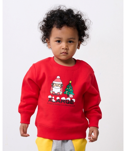 XLARGE KIDS(エクストララージキッズ)の「ホリデイファニーゴリラトレーナー(スウェット・キッズ・レッド/トップグレー・110cm/140cm/120cm/130cm/100cm/90cm/80cm)」の1枚目の写真