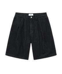 ピュアウォッシングツーピンタックデニムショーツ WASHED BLACK
