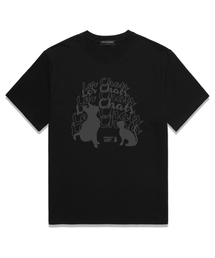 WISSY（ウィッシー）の「CAT CHATTING オーバーサイズ 半袖Tシャツ (WS023) ブラック（Tシャツ/カットソー）」