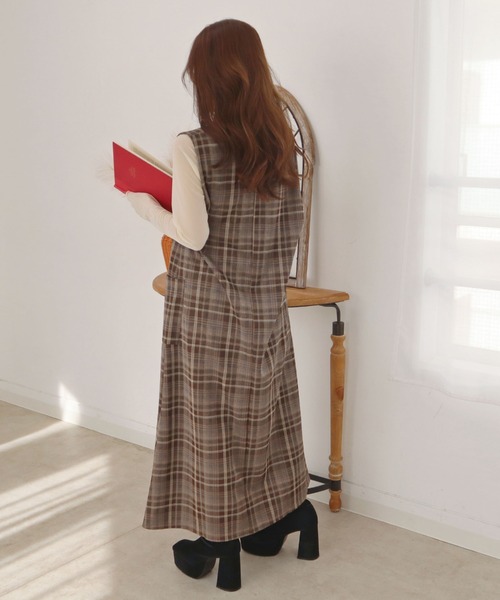 CECIL McBEE（セシルマクビー）の「ウールライク深Vネックチェックジャンスカ（ワンピース・レディース・ブラウン・MEDIUM/LARGE）」の4枚目の写真