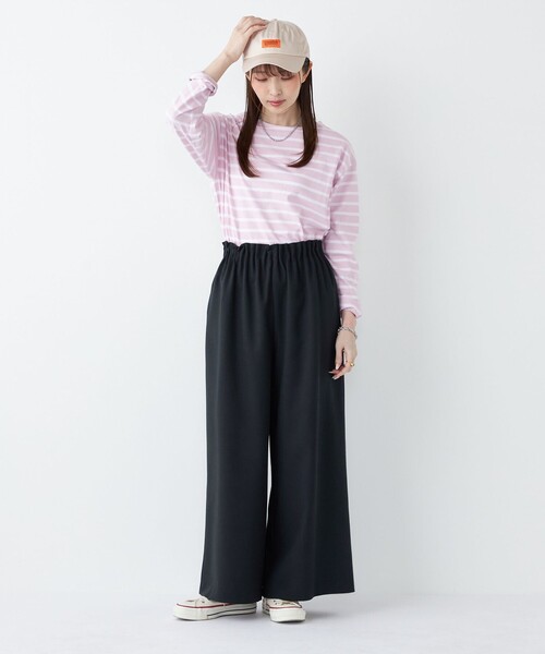SHIPS Colors(シップス カラーズ)の「SHIPS Colors:〈手洗い可能〉ポリエステル/リネン スラブ ワイド パンツ◇(その他パンツ・レディース・オフホワイト/ネイビー・SMALL/MEDIUM)」の6枚目の写真