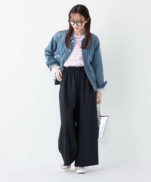 SHIPS Colors(シップス カラーズ)の「SHIPS Colors:〈手洗い可能〉ポリエステル/リネン スラブ ワイド パンツ◇(その他パンツ・レディース・オフホワイト/ネイビー・SMALL/MEDIUM)」の7枚目の写真