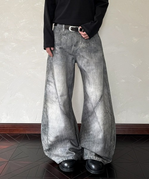 WESTBOY（ウエストボーイ）の「ウォッシュド カーブ ルーズ ワイドデニムパンツ WO25W11PT02（デニムパンツ・メンズ・グレー・L/M/XL）」の3枚目の写真