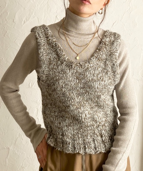 セール】ミックスカラーショート丈ローゲージざっくり編みニット