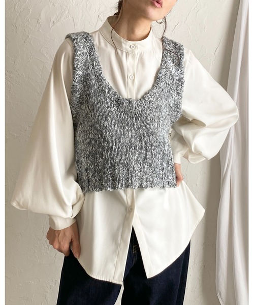 セール】ミックスカラーショート丈ローゲージざっくり編みニット