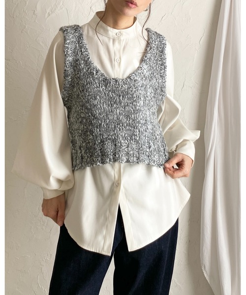 【daichïogata】ビスチェベスト セール】ミックスカラーショート丈ローゲージざっくり編みニット