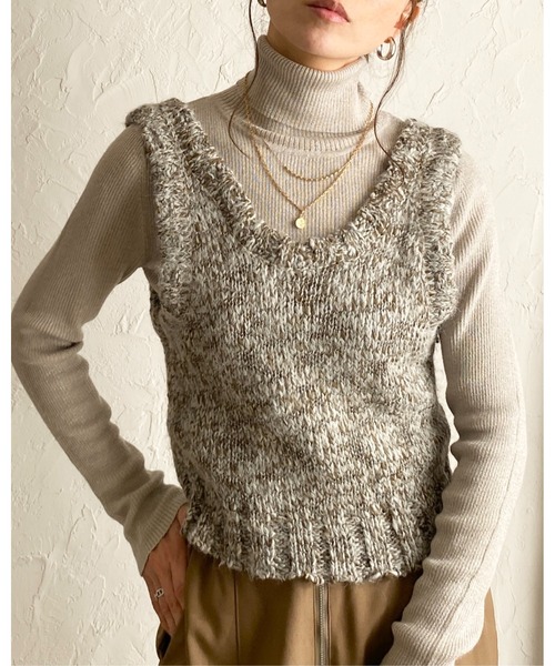 セール】ミックスカラーショート丈ローゲージざっくり編みニット