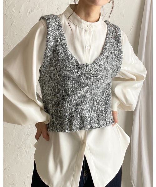 セール】ミックスカラーショート丈ローゲージざっくり編みニット