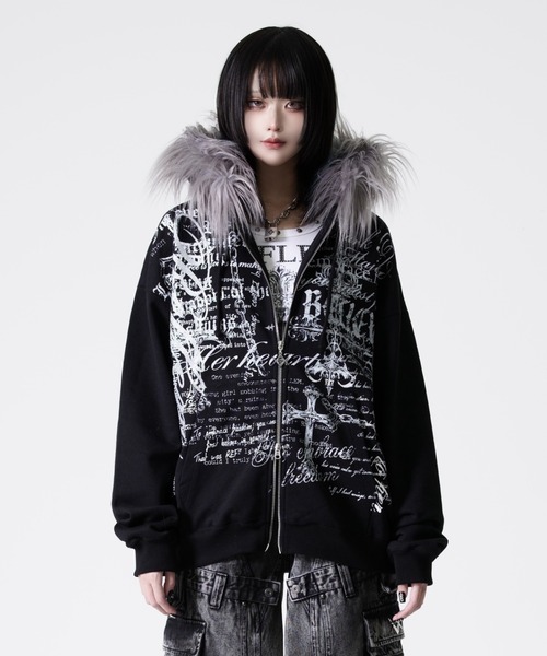 REFLEM（レフレム）の「『REFLEM/レフレム』ファー付きタイポZIPフーディー/ジップパーカー（パーカー・レディース・ホワイト/ブラック・L/M）」の9枚目の写真