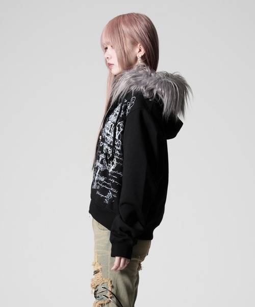 『REFLEM/レフレム』ファー付きタイポZIPフーディー/ジップパーカー REFLEM/レフレム』ファー付きタイポZIPフーディー/ジップパーカー