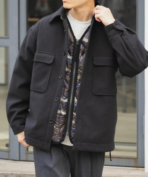 ITEMS URBANRESEARCH（アイテムズ アーバンリサーチ）の「発熱ジャージメルトンCPOキルトジャケット（ダウンジャケット/コート・メンズ・ブラック/モカ・LARGE/MEDIUM）」の2枚目の写真