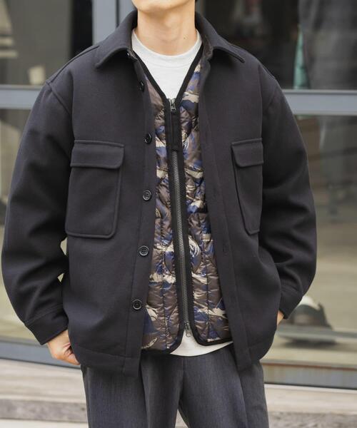 ITEMS URBANRESEARCH（アイテムズ アーバンリサーチ）の「発熱ジャージメルトンCPOキルトジャケット（ダウンジャケット/コート・メンズ・ブラック/モカ・LARGE/MEDIUM）」の18枚目の写真