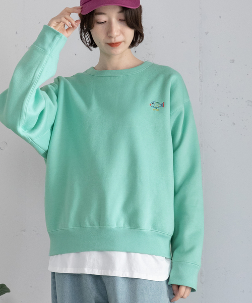 POU DOU DOU(プードゥドゥ)の「ワンポイントアニマル刺繍トレーナー(スウェット・レディース・ライトグリーン/グレー/ブラック・M)」の4枚目の写真