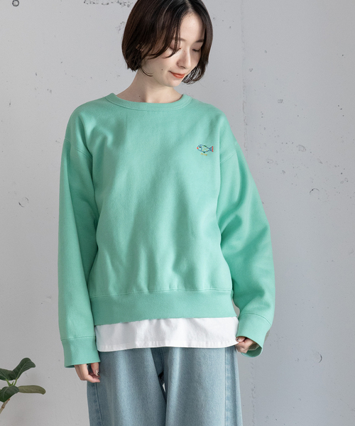 POU DOU DOU(プードゥドゥ)の「ワンポイントアニマル刺繍トレーナー(スウェット・レディース・ライトグリーン/グレー/ブラック・M)」の6枚目の写真