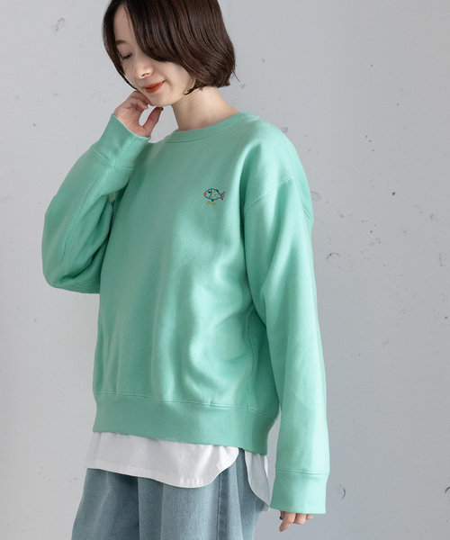 POU DOU DOU(プードゥドゥ)の「ワンポイントアニマル刺繍トレーナー(スウェット・レディース・ライトグリーン/グレー/ブラック・M)」の7枚目の写真