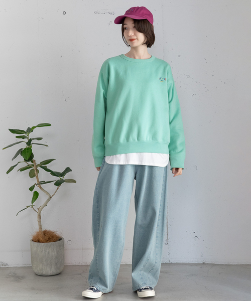 POU DOU DOU(プードゥドゥ)の「ワンポイントアニマル刺繍トレーナー(スウェット・レディース・ライトグリーン/グレー/ブラック・M)」の8枚目の写真