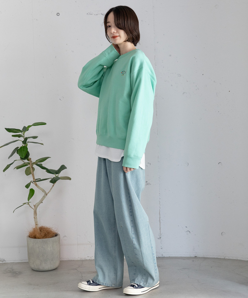 POU DOU DOU(プードゥドゥ)の「ワンポイントアニマル刺繍トレーナー(スウェット・レディース・ライトグリーン/グレー/ブラック・M)」の10枚目の写真