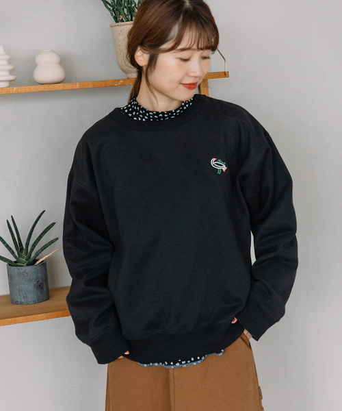 POU DOU DOU(プードゥドゥ)の「ワンポイントアニマル刺繍トレーナー(スウェット・レディース・ライトグリーン/グレー/ブラック・M)」の13枚目の写真