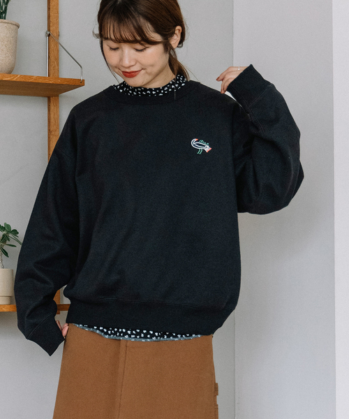 POU DOU DOU(プードゥドゥ)の「ワンポイントアニマル刺繍トレーナー(スウェット・レディース・ライトグリーン/グレー/ブラック・M)」の14枚目の写真