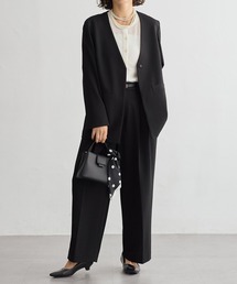 [セレモニー/オケージョン対応][2点セット]Vネックノーカラージャケット+ワイドストレートパンツ【サスティナブル】