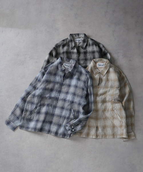 JOURNAL STANDARD J.S HOMESTEAD（ジャーナルスタンダードホームステッド）の「Stead / リネン オンブレ ジップ シャツ（シャツ/ブラウス・メンズ・ネイビー/ベージュ/ブラック・LARGE/MEDIUM）」の4枚目の写真