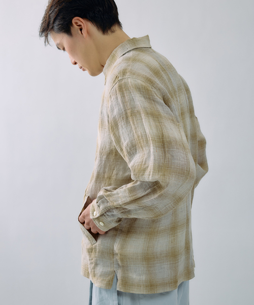 JOURNAL STANDARD J.S HOMESTEAD（ジャーナルスタンダードホームステッド）の「Stead / リネン オンブレ ジップ シャツ（シャツ/ブラウス・メンズ・ネイビー/ベージュ/ブラック・LARGE/MEDIUM）」の11枚目の写真