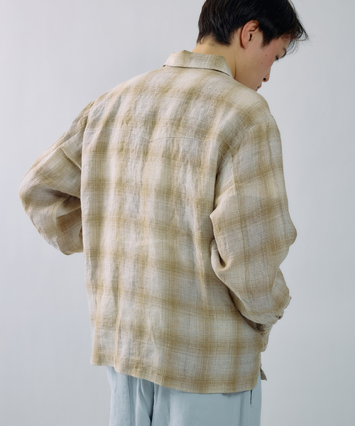 JOURNAL STANDARD J.S HOMESTEAD（ジャーナルスタンダードホームステッド）の「Stead / リネン オンブレ ジップ シャツ（シャツ/ブラウス・メンズ・ネイビー/ベージュ/ブラック・LARGE/MEDIUM）」の12枚目の写真