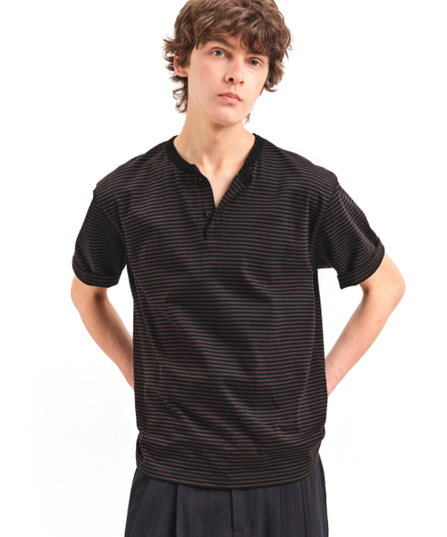 POKER FACE（ポーカーフェイス）の「STRIPE HENLEY NECK T-SHIRTS VINTAGE BROWN（Tシャツ/カットソー・レディース・その他・1/2/3）」の2枚目の写真