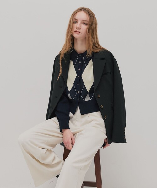 PUBLIC TOKYO（パブリックトウキョウ）の「アーガイルショートカーディガン（カーディガン/ボレロ・レディース・ピンク/ネイビー・FREE）」の4枚目の写真