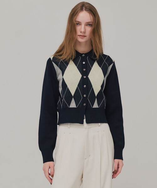 PUBLIC TOKYO（パブリックトウキョウ）の「アーガイルショートカーディガン（カーディガン/ボレロ・レディース・ピンク/ネイビー・FREE）」の10枚目の写真