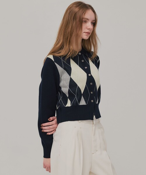 PUBLIC TOKYO（パブリックトウキョウ）の「アーガイルショートカーディガン（カーディガン/ボレロ・レディース・ピンク/ネイビー・FREE）」の13枚目の写真