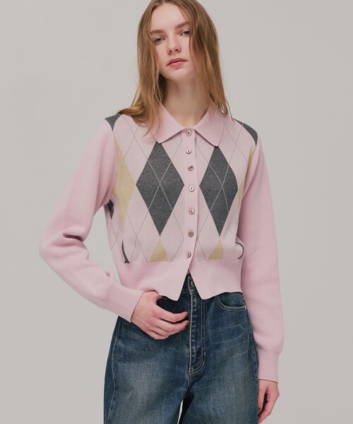 PUBLIC TOKYO（パブリックトウキョウ）の「アーガイルショートカーディガン（カーディガン/ボレロ・レディース・ピンク/ネイビー・FREE）」の7枚目の写真