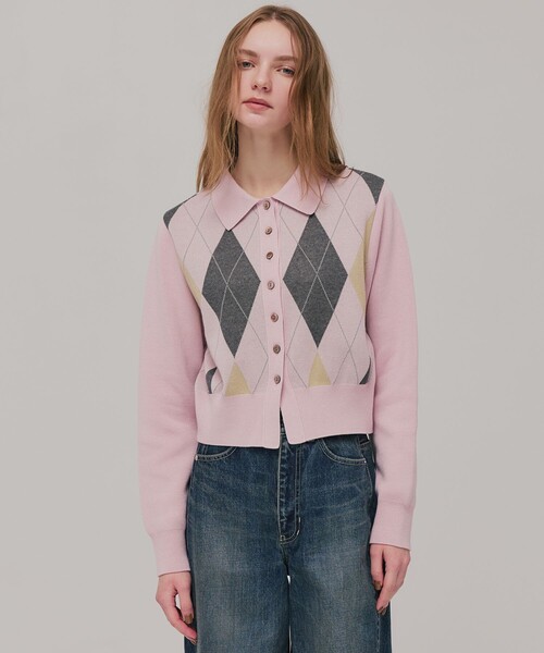 PUBLIC TOKYO（パブリックトウキョウ）の「アーガイルショートカーディガン（カーディガン/ボレロ・レディース・ピンク/ネイビー・FREE）」の14枚目の写真