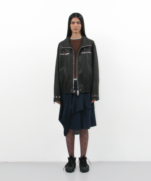 PARTIMENTO WOMEN(パルティメントウィメン)の「ウォッシュドレザー ボンバージャケット_カーキブラウン(ライダースジャケット・レディース・その他・ONE SIZE)」の2枚目の写真