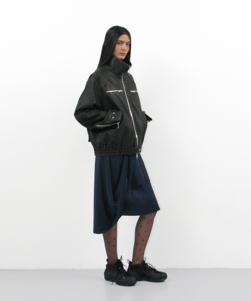 PARTIMENTO WOMEN(パルティメントウィメン)の「ウォッシュドレザー ボンバージャケット_カーキブラウン(ライダースジャケット・レディース・その他・ONE SIZE)」の6枚目の写真