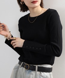 袖口ボタンリブロングTシャツ