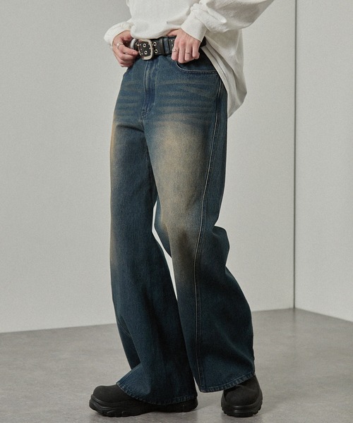 Alfred Alex（アルフレッドアレックス）の「【Alfred Alex】ヴィンテージライク 3D バギー フレアデニムパンツ【セットアップ対応】（デニムパンツ・メンズ・インディゴブルー/グレー系/ブラック/ブラック系・S/L/M）」の6枚目の写真