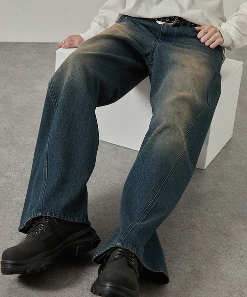 Alfred Alex（アルフレッドアレックス）の「【Alfred Alex】ヴィンテージライク 3D バギー フレアデニムパンツ【セットアップ対応】（デニムパンツ・メンズ・インディゴブルー/グレー系/ブラック/ブラック系・S/L/M）」の7枚目の写真