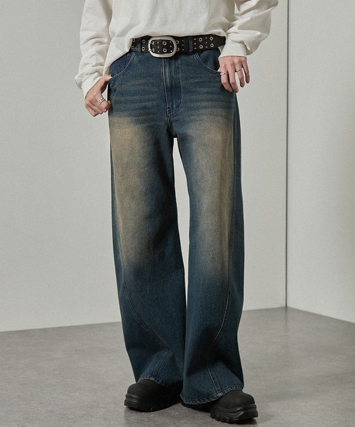 Alfred Alex（アルフレッドアレックス）の「【Alfred Alex】ヴィンテージライク 3D バギー フレアデニムパンツ【セットアップ対応】（デニムパンツ・メンズ・インディゴブルー/グレー系/ブラック/ブラック系・S/L/M）」の8枚目の写真