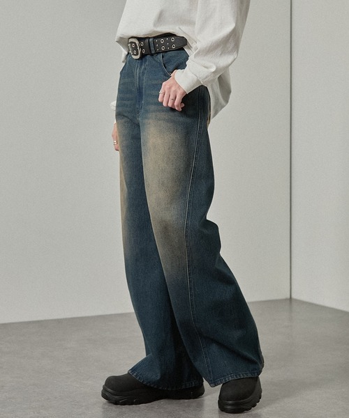 Alfred Alex（アルフレッドアレックス）の「【Alfred Alex】ヴィンテージライク 3D バギー フレアデニムパンツ【セットアップ対応】（デニムパンツ・メンズ・インディゴブルー/グレー系/ブラック/ブラック系・S/L/M）」の9枚目の写真